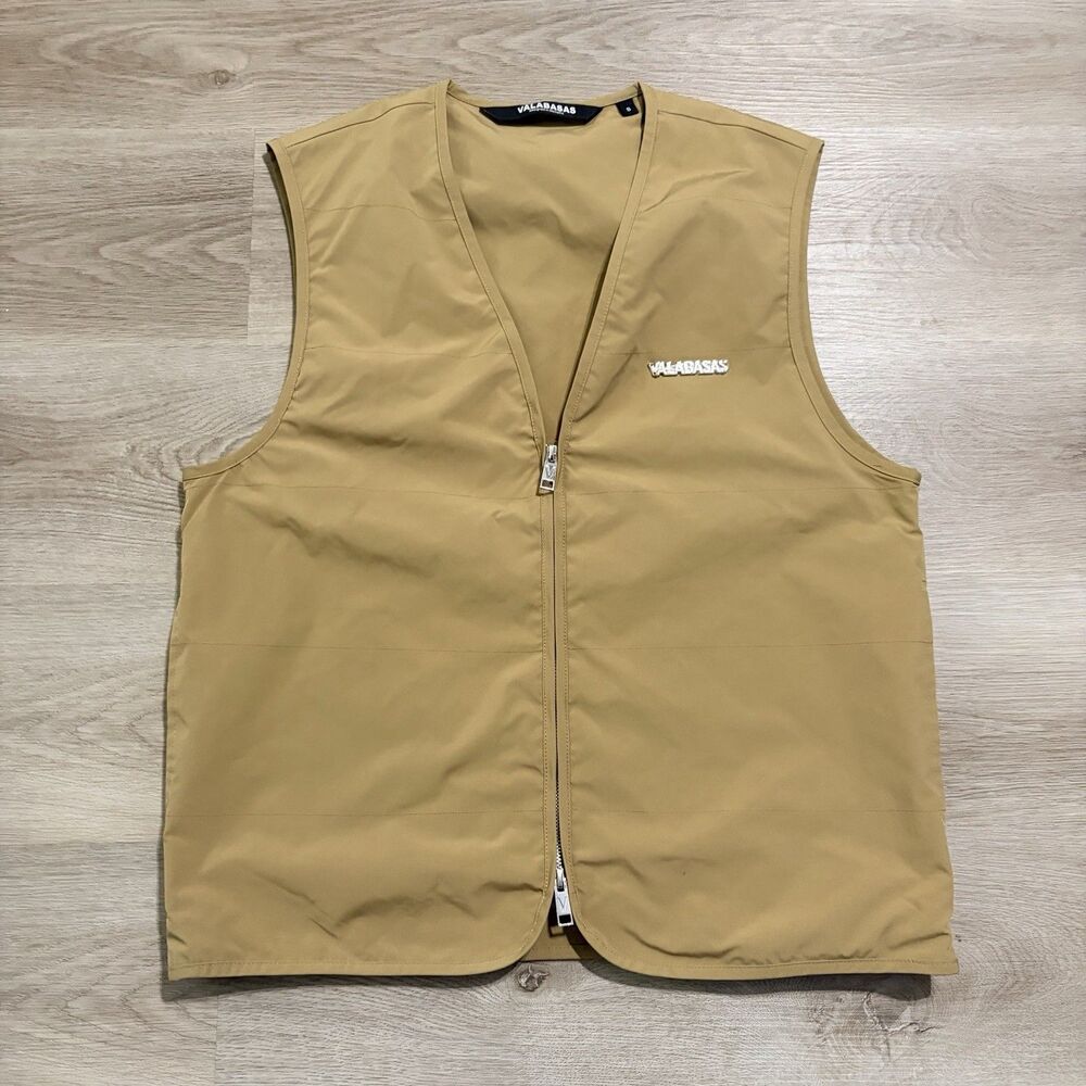 Valabasas Sunni Vest Jacket Tan Khaki Full Zip Streetwear Mens Size Small